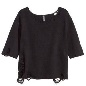 H&M Black Sheer Knit Ripped Top